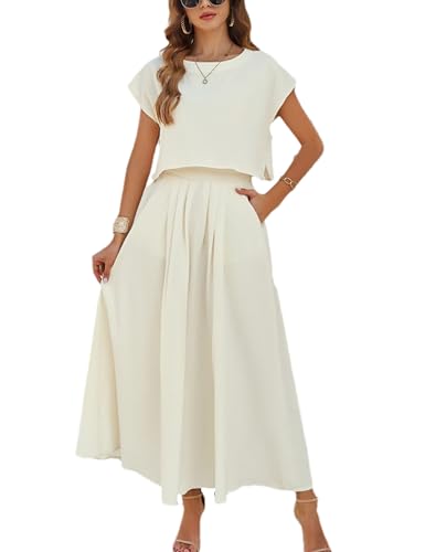 HangNiFang Women's 2-Piece Summer Maxi Skirt Set with Pockets