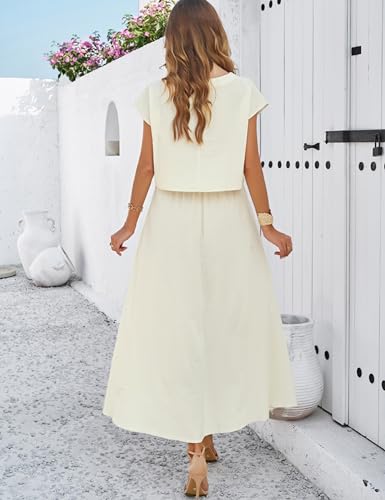 HangNiFang Summer Skirt Sets Women 2 Piece Outfits Maxi Dress Sets Pocketed