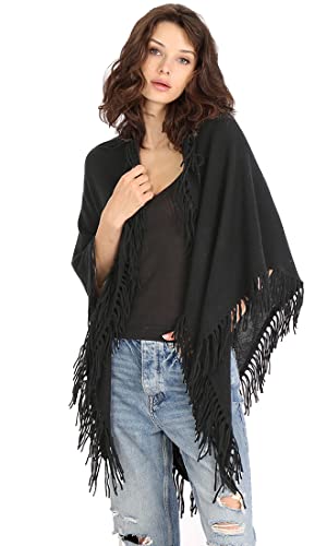 Minnie Rose Women's Cashmere Fringe Shawl Wrap