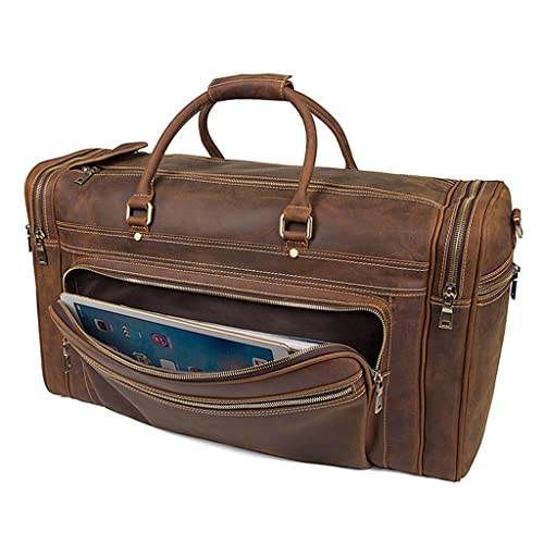 HBJWOV Travel Bag Cow Leather Big Travel Duffel Cowhide Weekend Bag Man Genuine Leather Luggage Bag