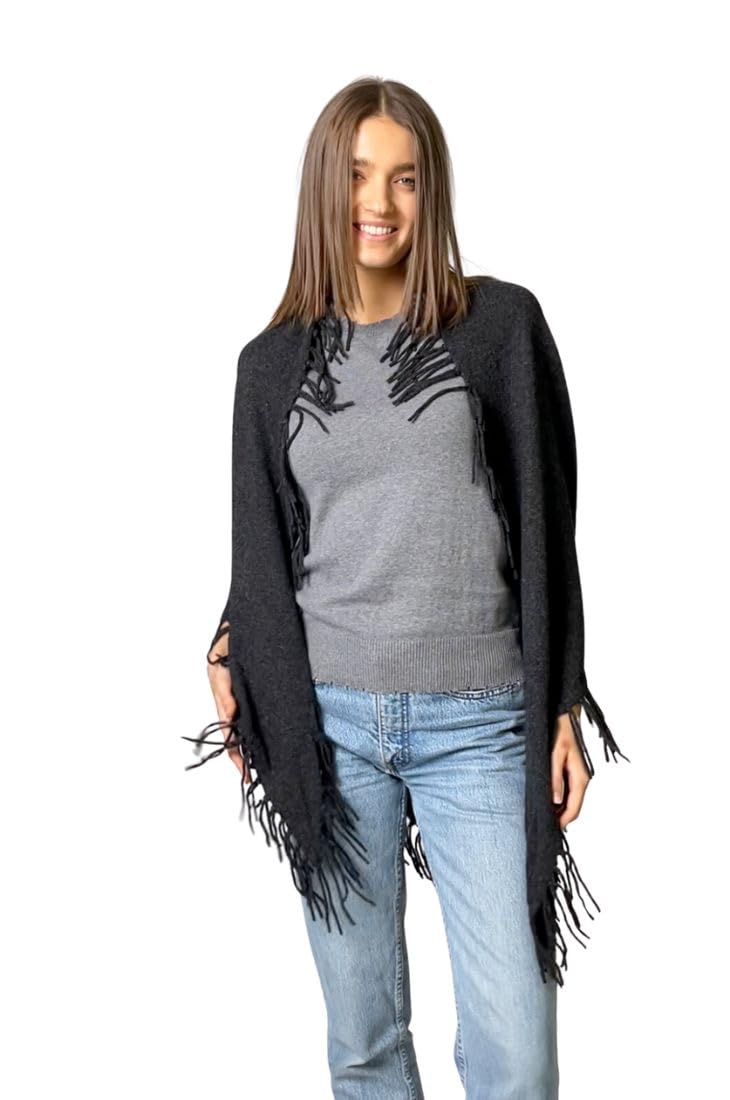 Minnie Rose Women's Cashmere Fringe Shawl Wrap