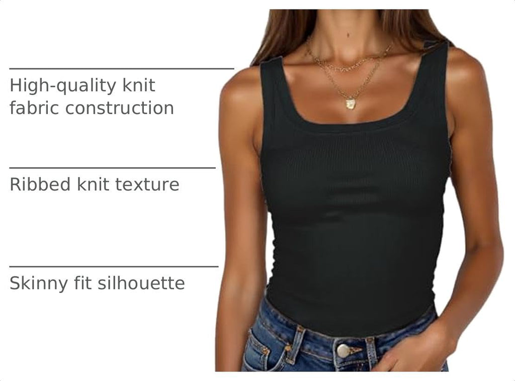 BDITANLE Women Sleeveless Square Neck Ribbed Tank Top Fitted Summer Basic Cami T-Shirts