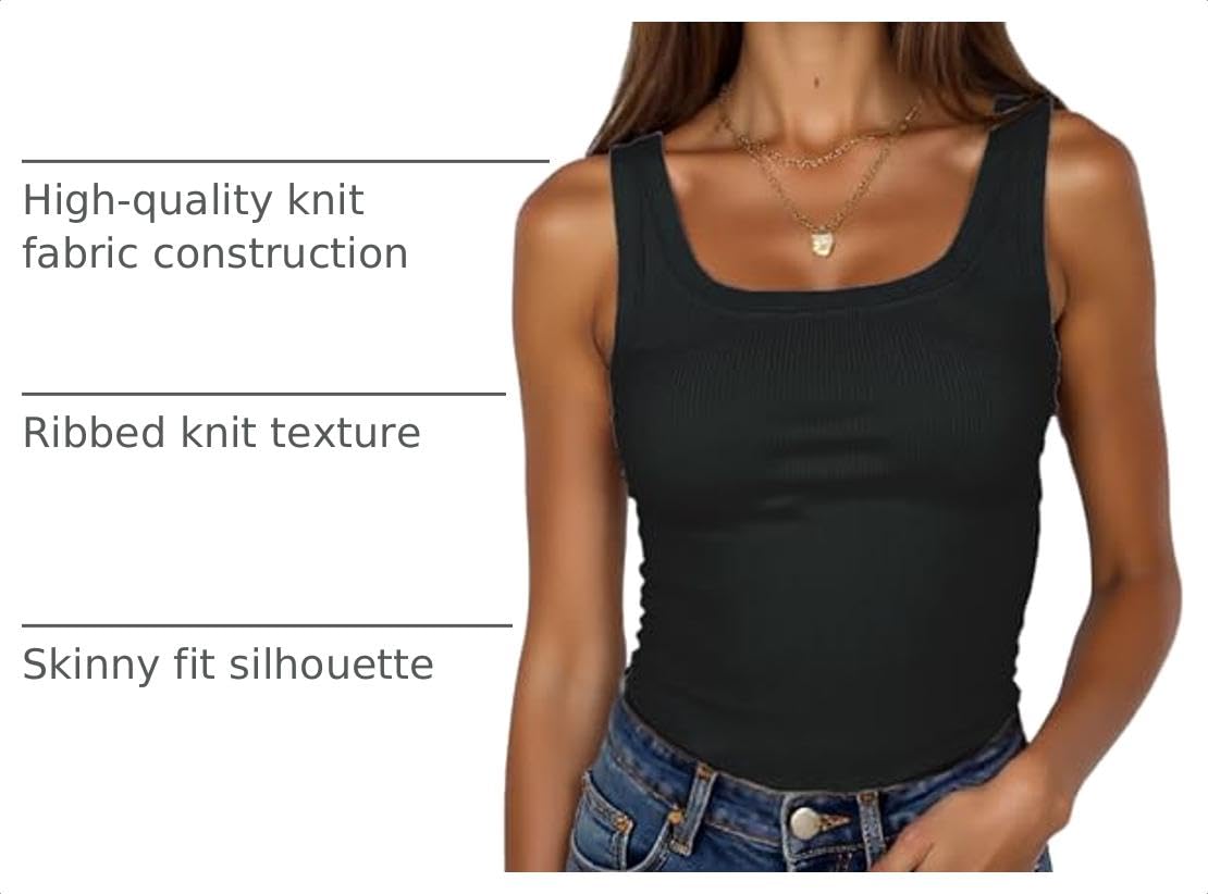 BDITANLE Women Sleeveless Square Neck Ribbed Tank Top Fitted Summer Basic Cami T-Shirts