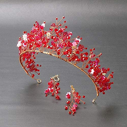 Handmade Red Crystal Flower Bridal Hairband Wedding Crown