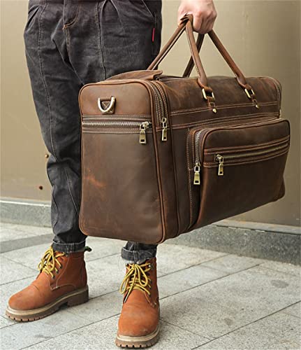 HBJWOV Travel Bag Cow Leather Big Travel Duffel Cowhide Weekend Bag Man Genuine Leather Luggage Bag