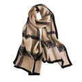 Women's Champagne Silk Lace Print Long Scarf Shawl