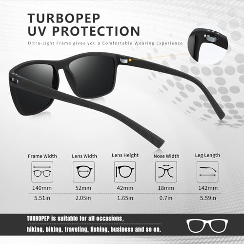 TURBOPEP Square Polarized UV Protection Sunglasses for Men and Women