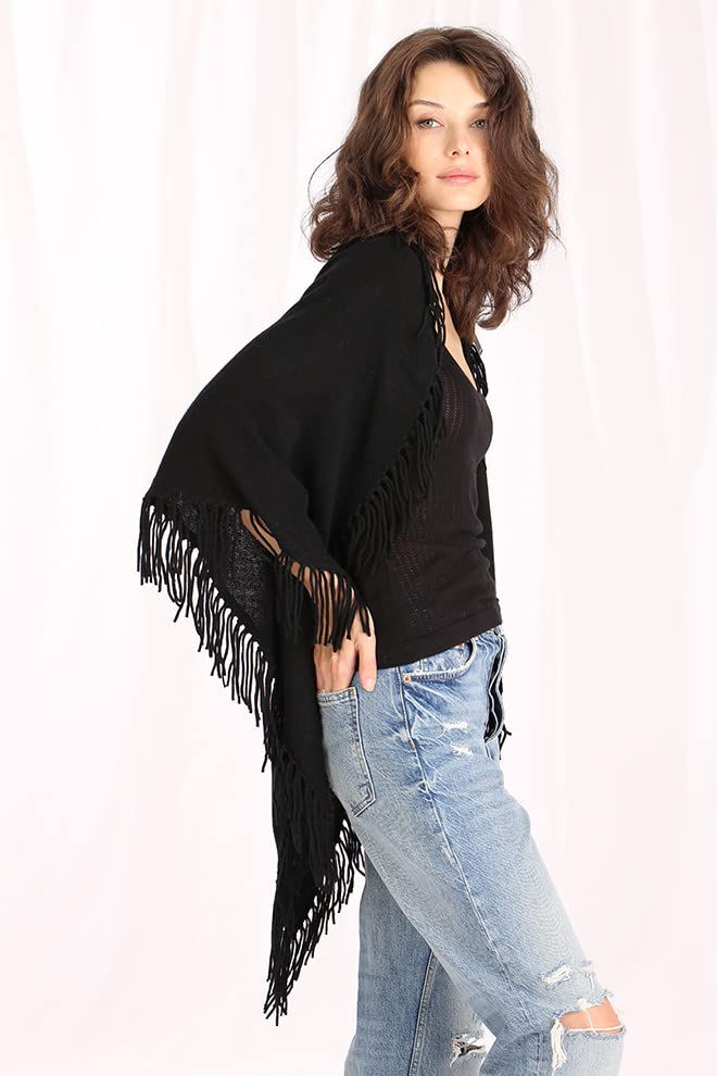 Minnie Rose Women's Cashmere Fringe Shawl Wrap
