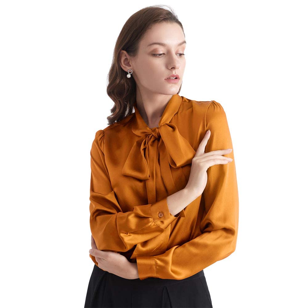LilySilk Women's Bow-Tie Neck Long-Sleeve Silk Blouse