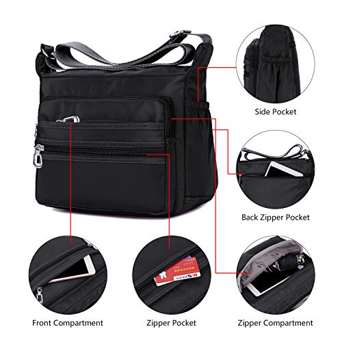 Crossbody Bag for Women Waterproof Shoulder Bag Multi Pockets Nylon Purse