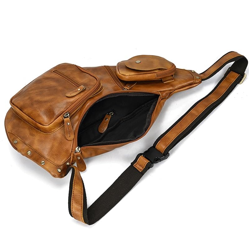 Vintage Chest Bag Handmade Large Capacity Shoulder Bag Multi-functional Leather Crossbody Bag