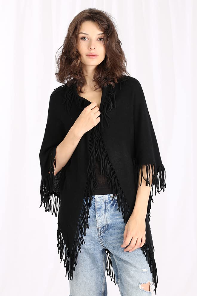 Minnie Rose Women's Cashmere Fringe Shawl Wrap