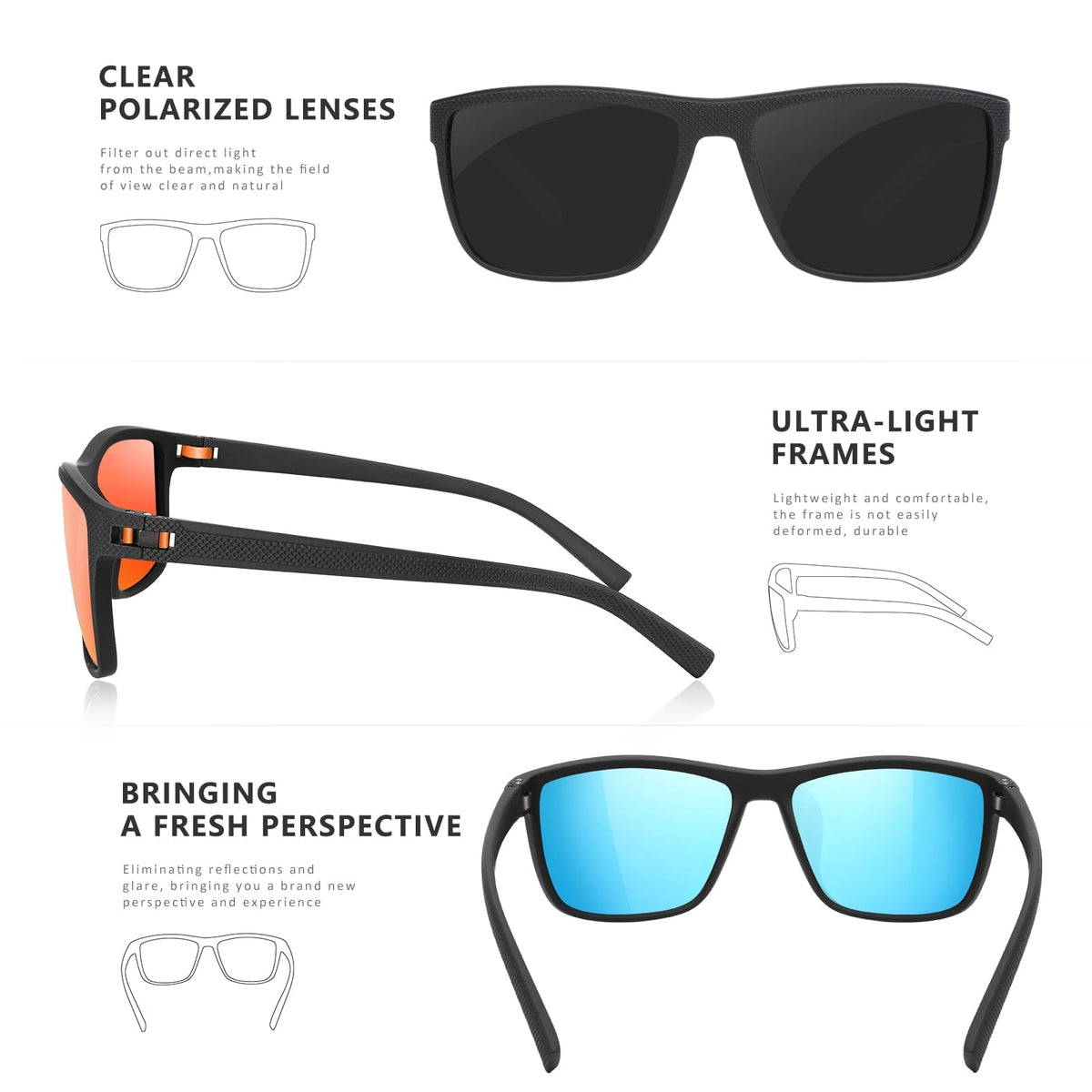 TURBOPEP Square Polarized UV Protection Sunglasses for Men and Women