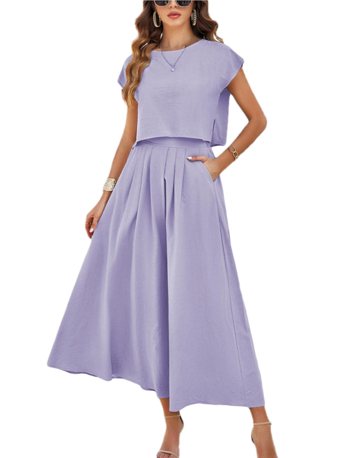 HangNiFang Women's 2-Piece Summer Maxi Skirt Set with Pockets