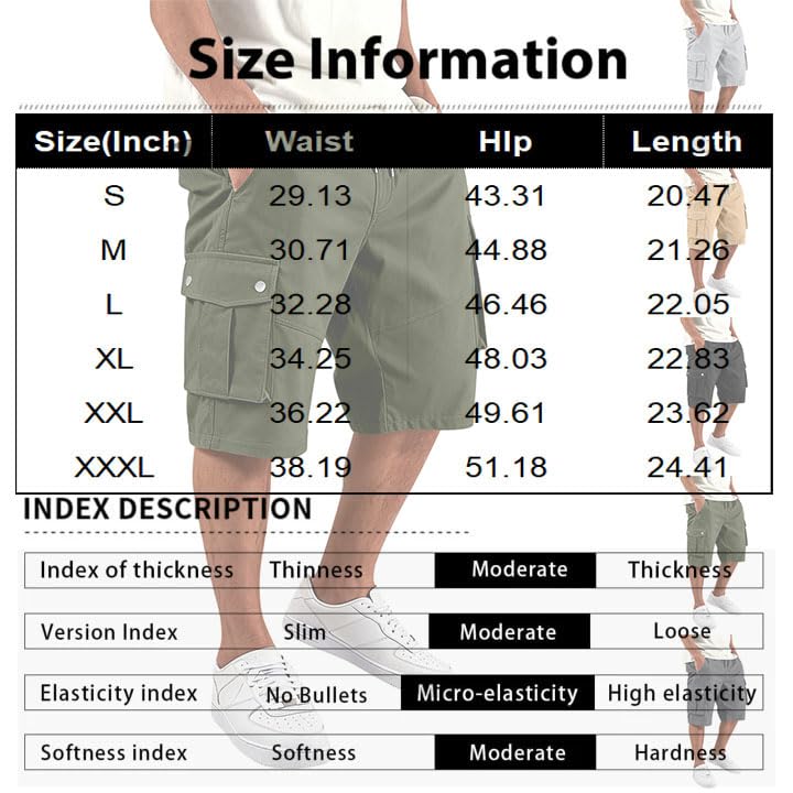 SGYCNGU Cargo Shorts for Men Summer Knee Length Casual Stretch Drawstring Pant Solid Loose Fit Workout Hiking Athletic Shorts