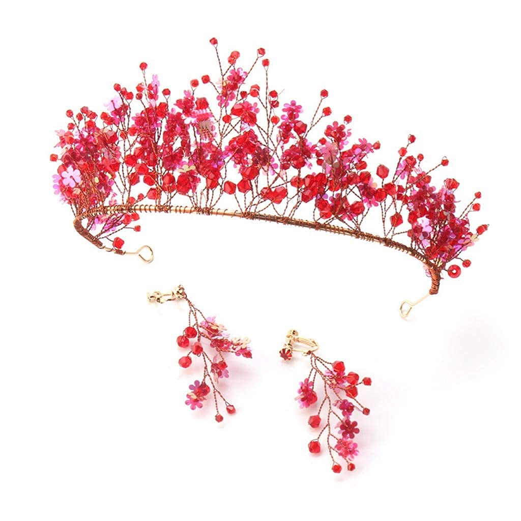 Handmade Red Crystal Flower Bridal Hairband Wedding Crown