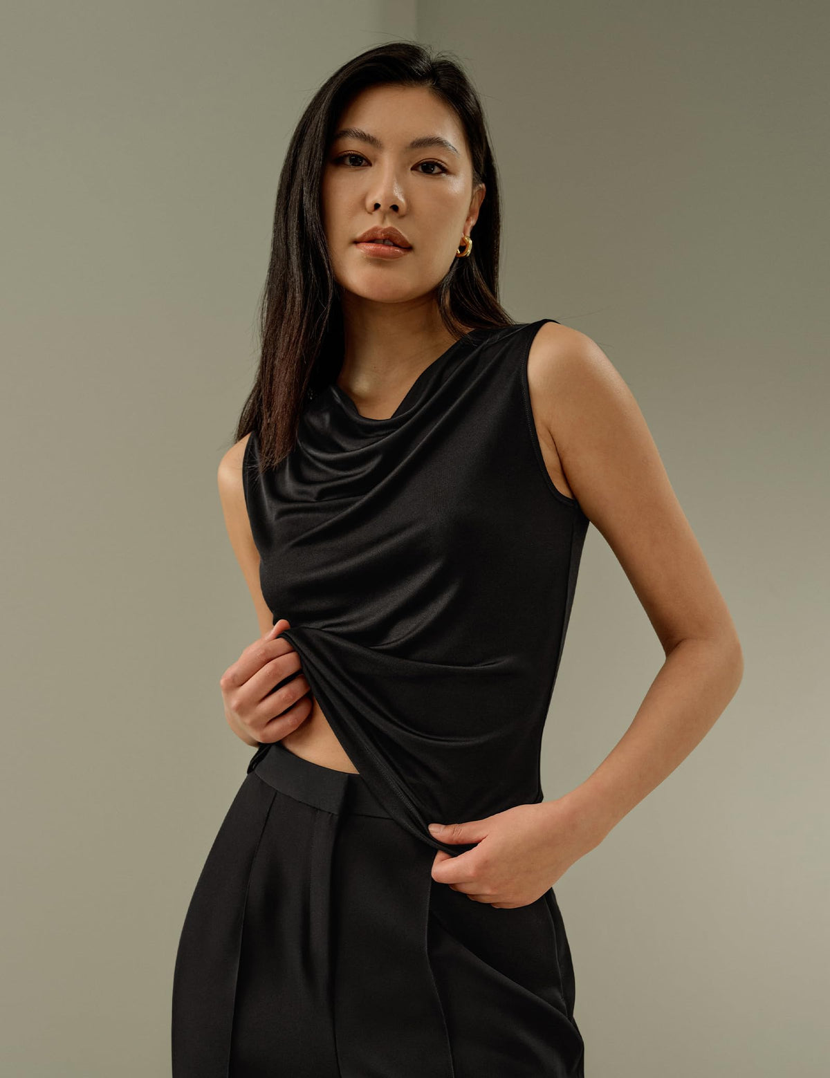 LilySilk Women Pure Silk T-Shirt Sleeveless Slim Fit Cowl Neck Tank Top Silk Jersey Shirt