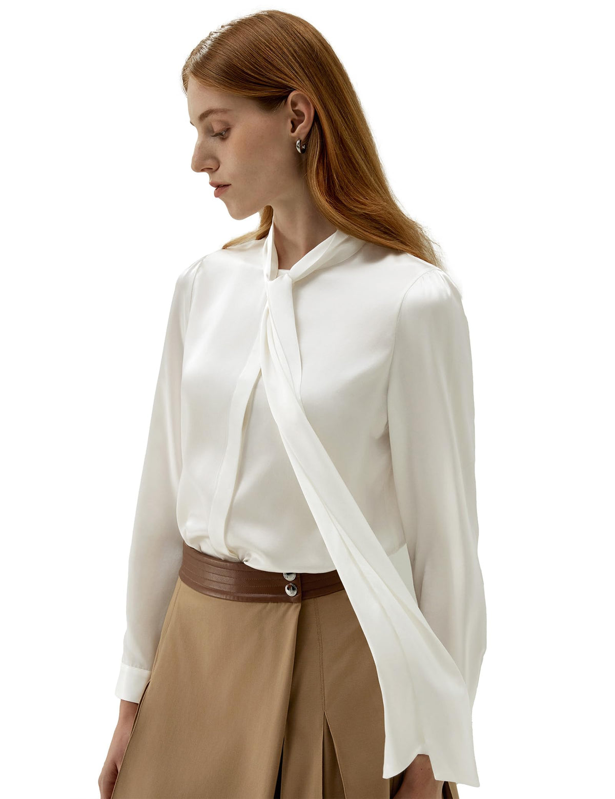 LilySilk Women's Bow-Tie Neck Long-Sleeve Silk Blouse