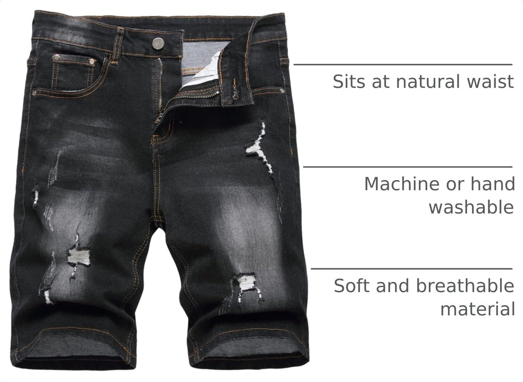 JUNBAOSS Men's Slim Fit Stretch Denim Shorts Ripped Skinny Jean Shorts for Men,Fashion Straight Comfort Flex Waist Short