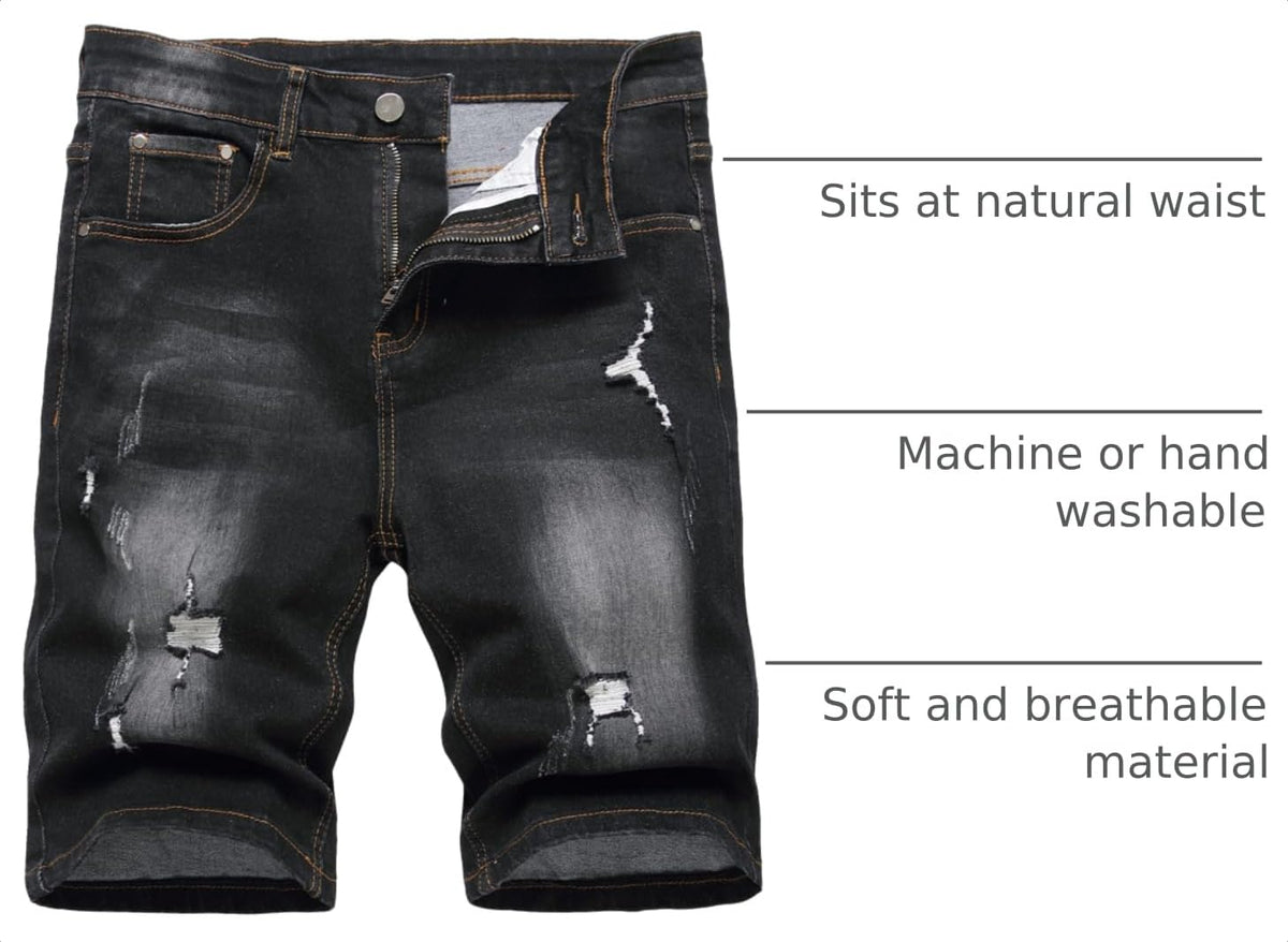 JUNBAOSS Men's Slim Fit Stretch Denim Shorts Ripped Skinny Jean Shorts for Men,Fashion Straight Comfort Flex Waist Short