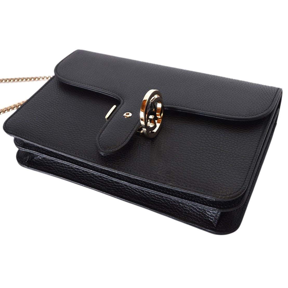 Gucci Women's Black Leather 510304 Interlocking GG Crossbody Purse Handbag New