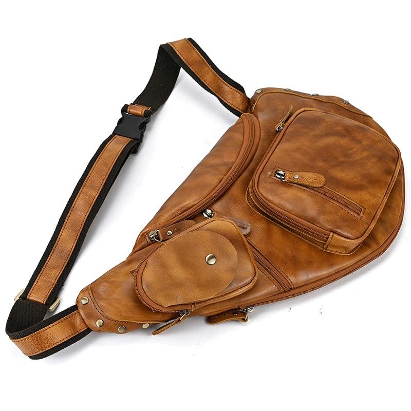 Vintage Chest Bag Handmade Large Capacity Shoulder Bag Multi-functional Leather Crossbody Bag
