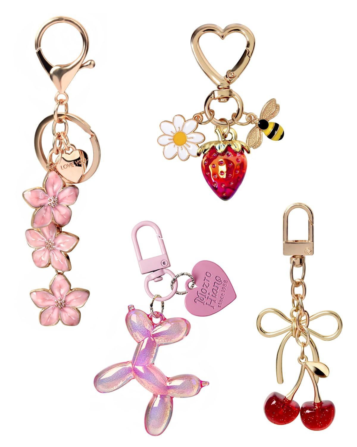 4-Piece Cherry Keychain Charms for Handbags and Purses