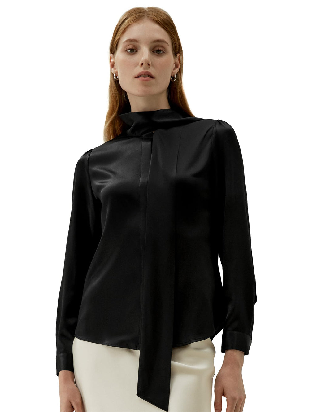 LilySilk Bow-tie Neck Silk Blouse for Women Long Sleeve Ladies Tops Buttons VintageReal Silk Shirts
