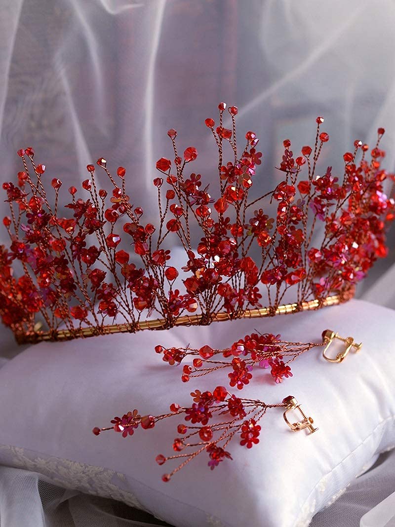 Handmade Red Crystal Flower Bridal Hairband Wedding Crown