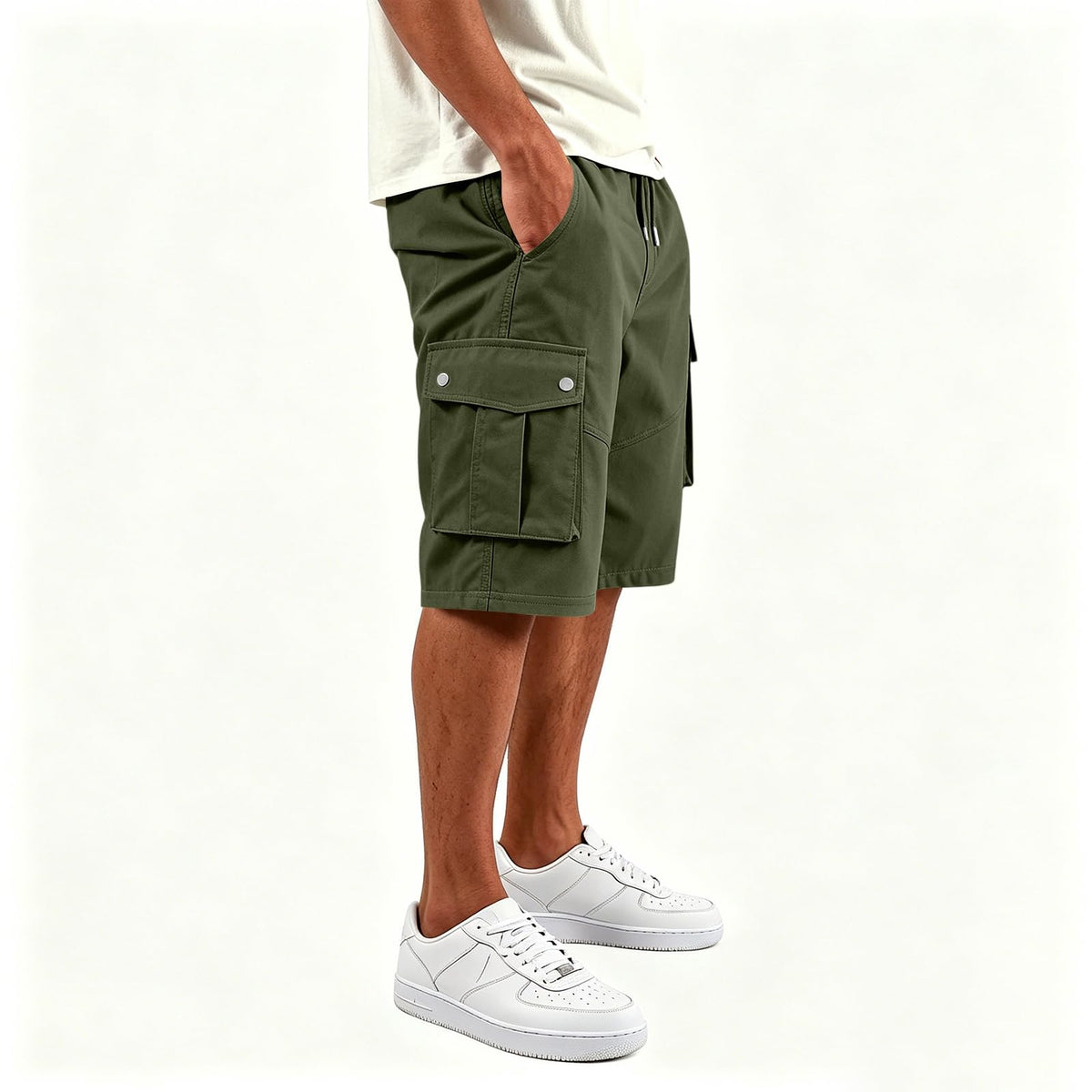 SGYCNGU Cargo Shorts for Men Summer Knee Length Casual Stretch Drawstring Pant Solid Loose Fit Workout Hiking Athletic Shorts