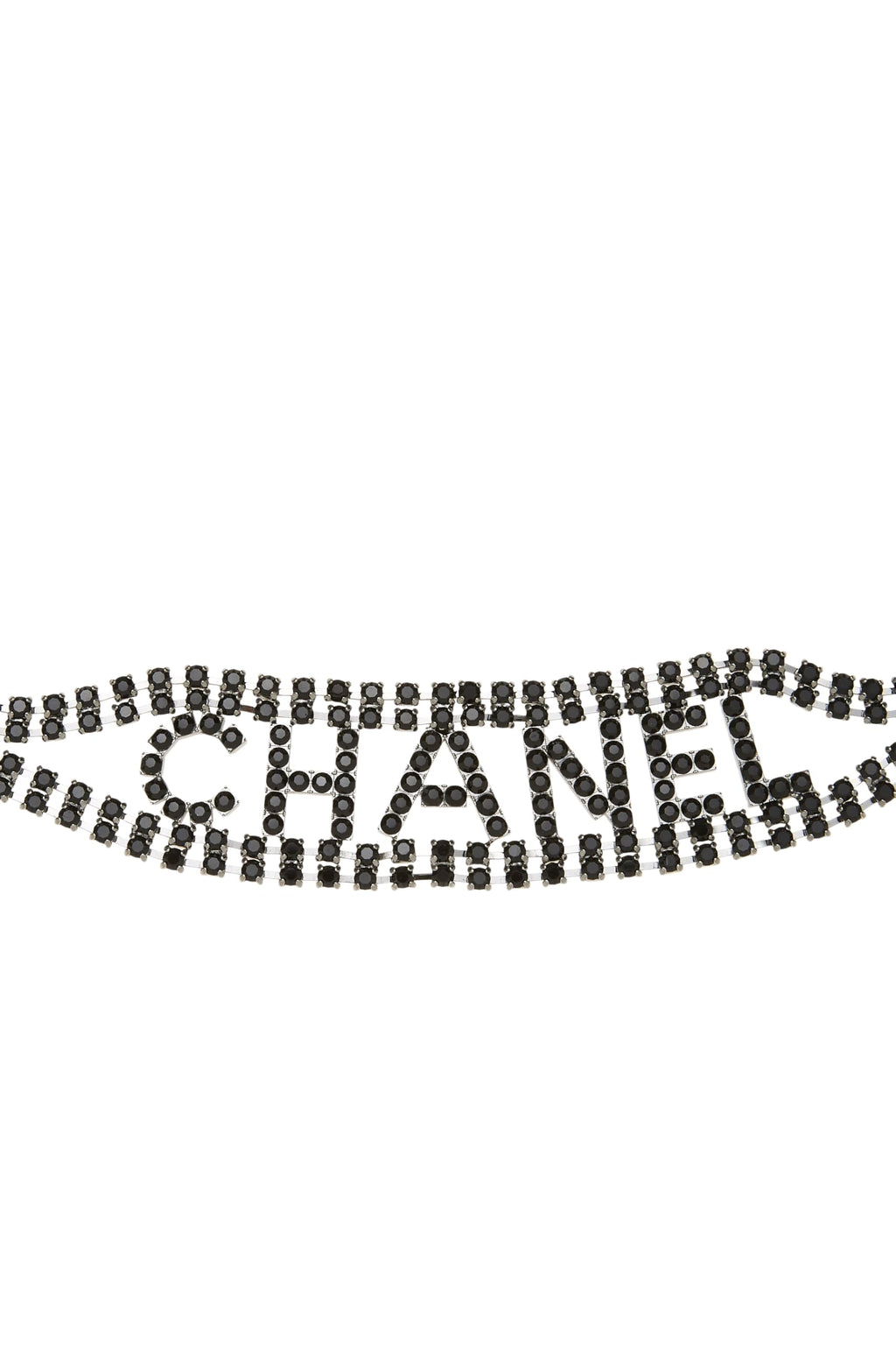 Chanel Pre-Loved Black Crystal Logo Chain Belt for Women