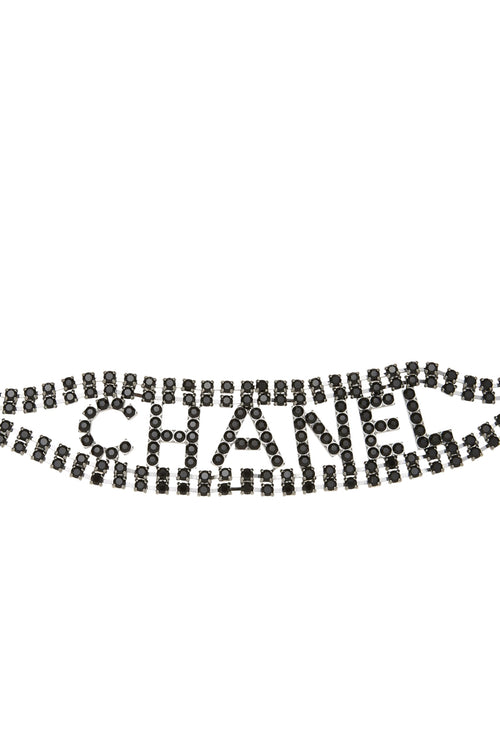Chanel Pre-Loved Black Crystal Logo Chain Belt for Women