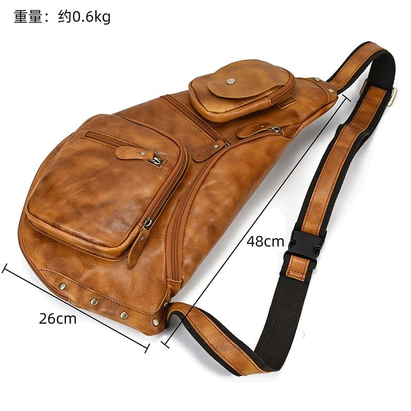 Vintage Chest Bag Handmade Large Capacity Shoulder Bag Multi-functional Leather Crossbody Bag