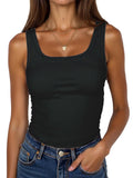 BDITANLE Women Sleeveless Square Neck Ribbed Tank Top Fitted Summer Basic Cami T-Shirts