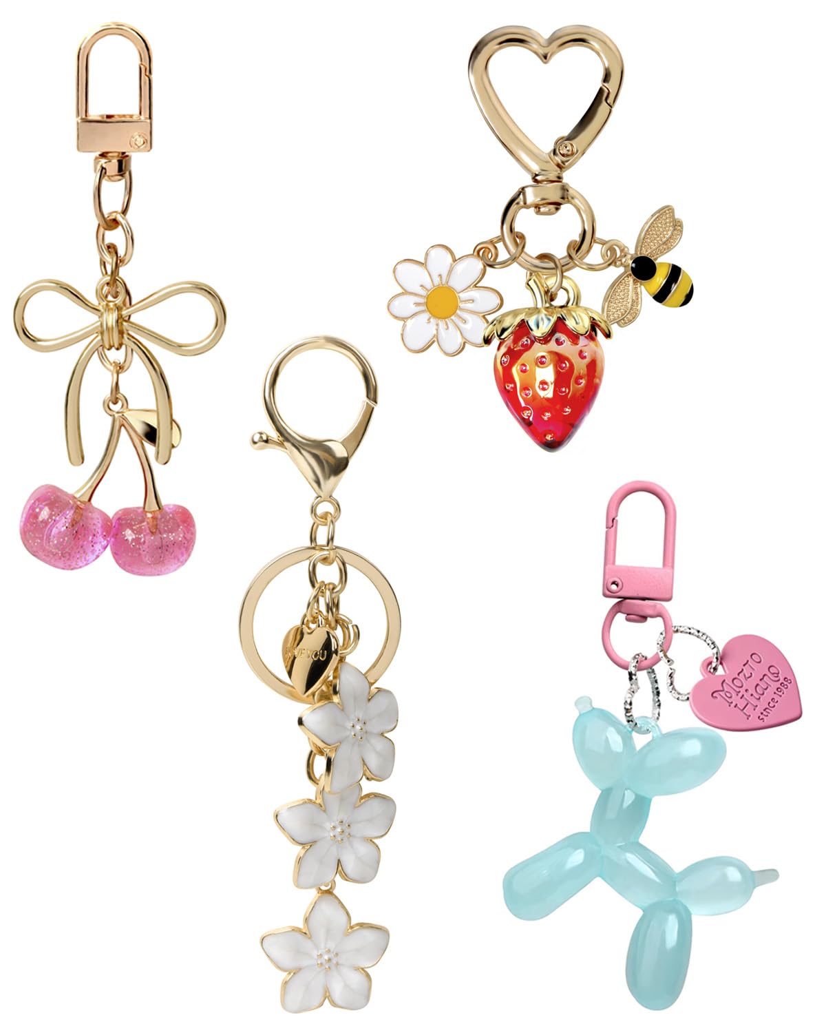 4-Piece Cherry Keychain Charms for Handbags and Purses