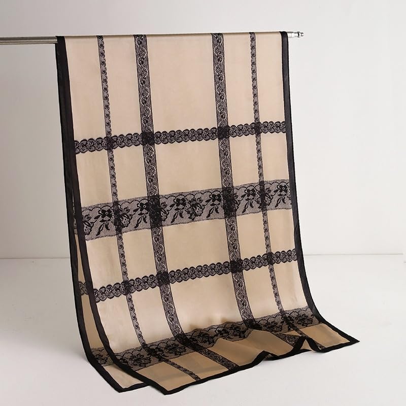 Women's Champagne Silk Lace Print Long Scarf Shawl