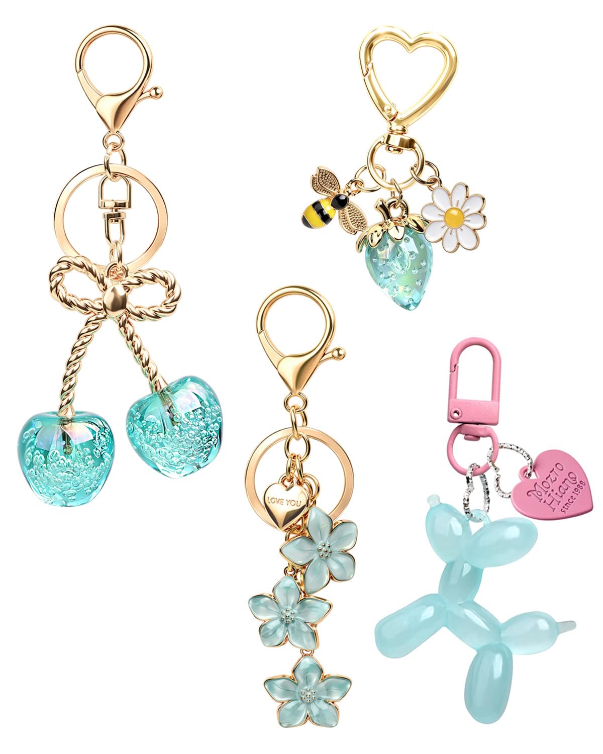 4-Piece Cherry Keychain Charms for Handbags and Purses