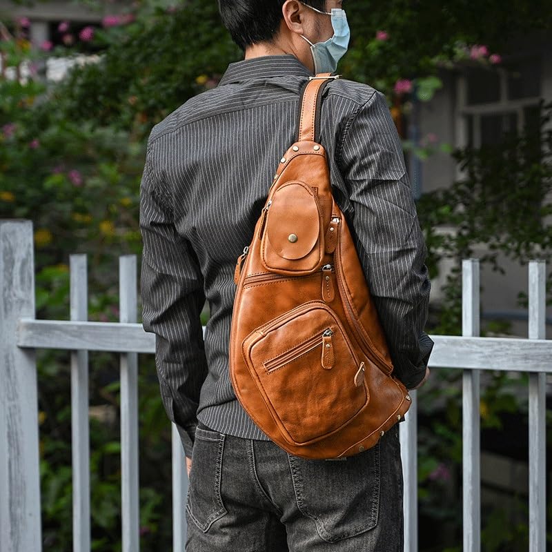 Vintage Chest Bag Handmade Large Capacity Shoulder Bag Multi-functional Leather Crossbody Bag