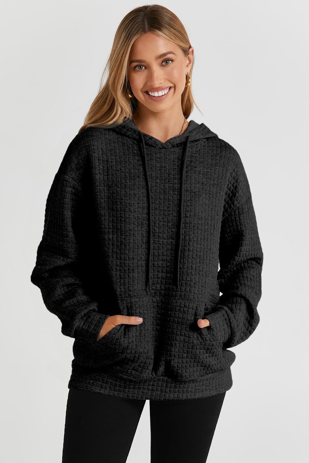 SHEWIN Women Fall Waffle Hoodies Pullover Tops Hooded Sweatshirt