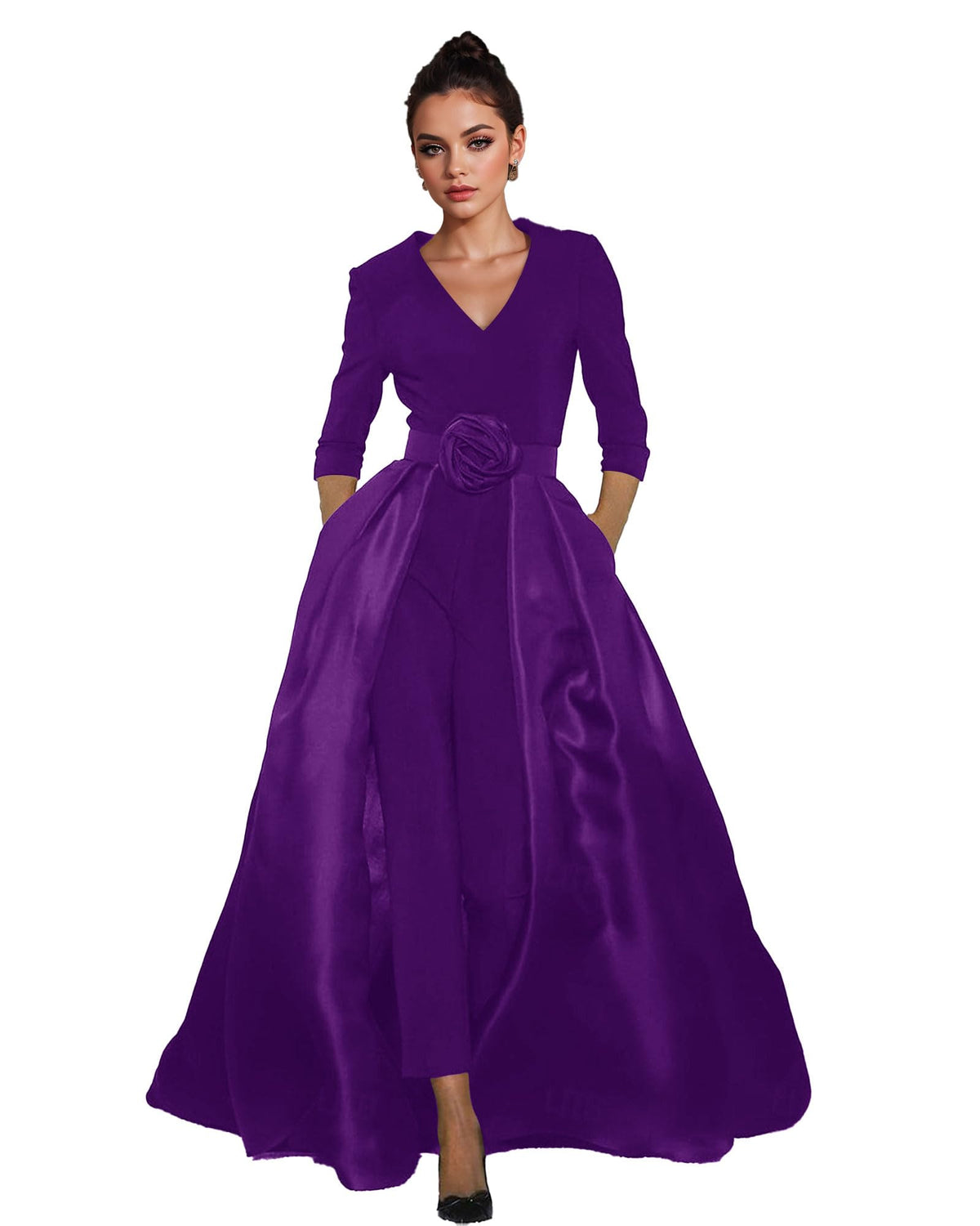 Mother of the Bride Dresses Pant Suits V Neck Formal Jumpsuits Outfit Sets for Wedding Guest Groom Detachable Skirt