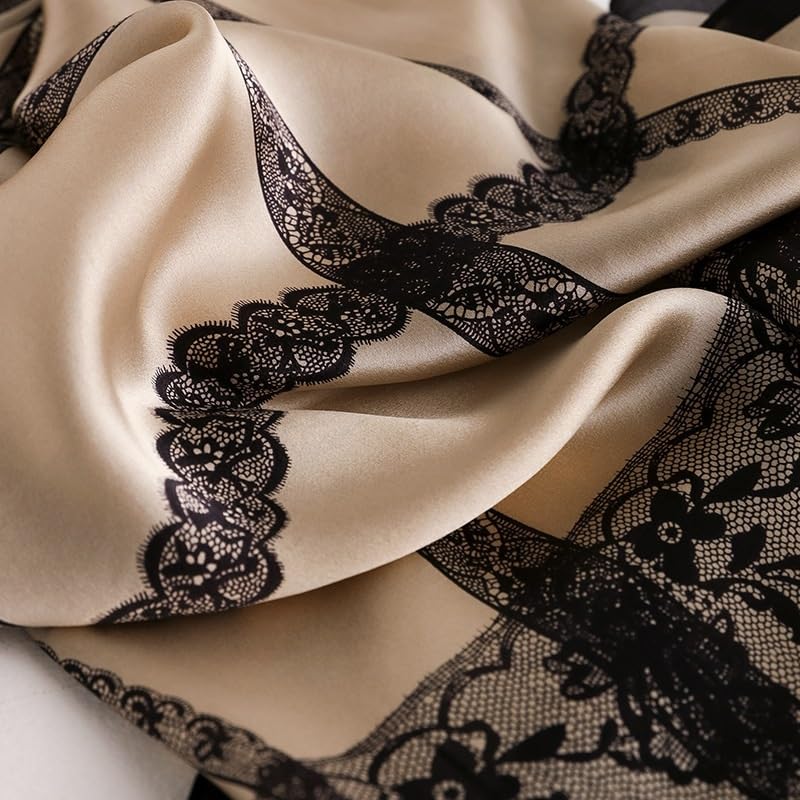 Women's Champagne Silk Lace Print Long Scarf Shawl