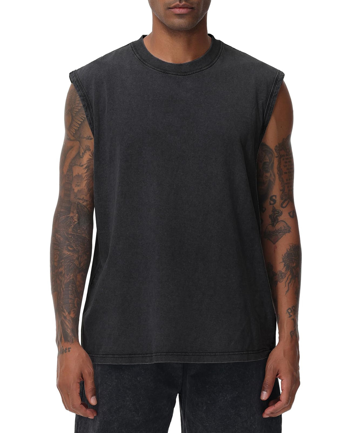 SnowElve Mens Workout Tank Tops Sleeveless Tee Shirts Men Muscle Shirt Gym Acid Wash T Shirts Running Beach Loose Fit Tee