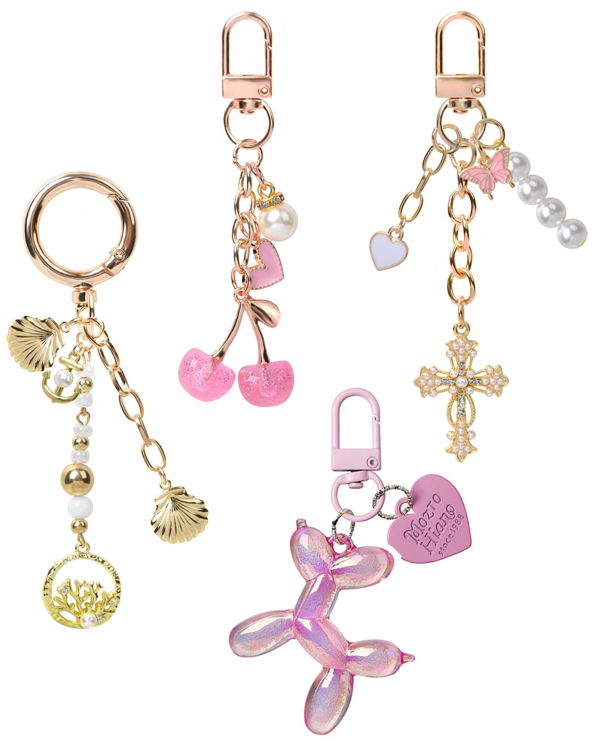 4-Piece Cherry Keychain Charms for Handbags and Purses