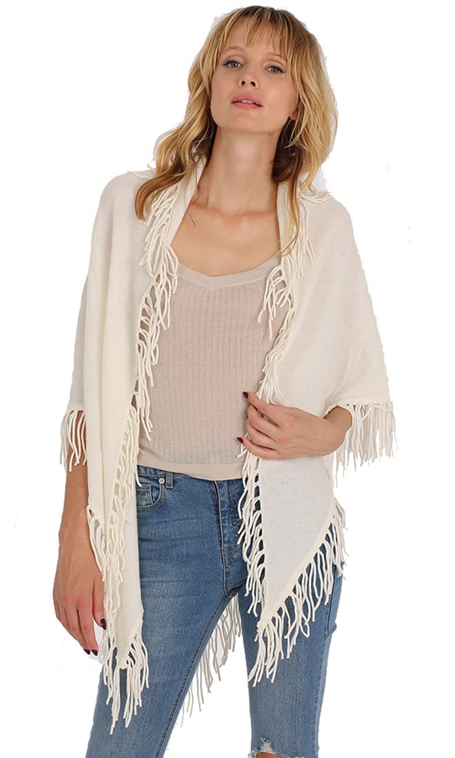 Minnie Rose Women's Cashmere Fringe Shawl Wrap