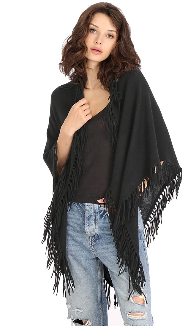 Minnie Rose Women's Cashmere Fringe Shawl Wrap