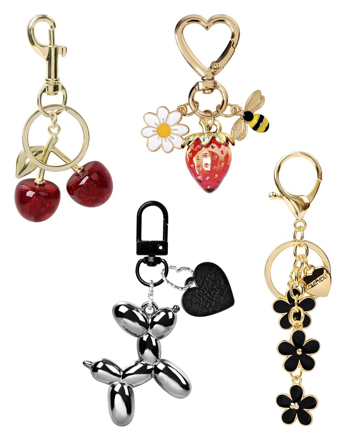 4-Piece Cherry Keychain Charms for Handbags and Purses