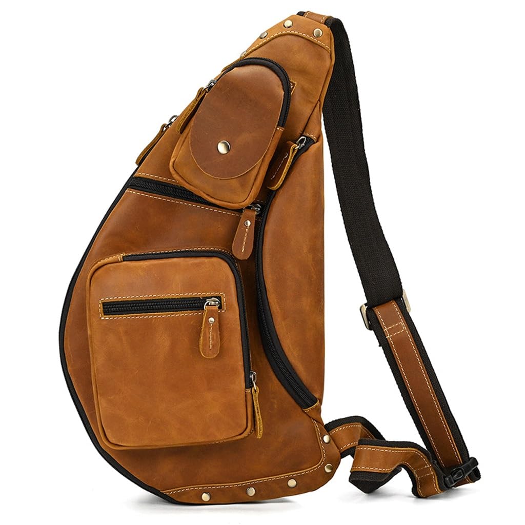 Vintage Chest Bag Handmade Large Capacity Shoulder Bag Multi-functional Leather Crossbody Bag