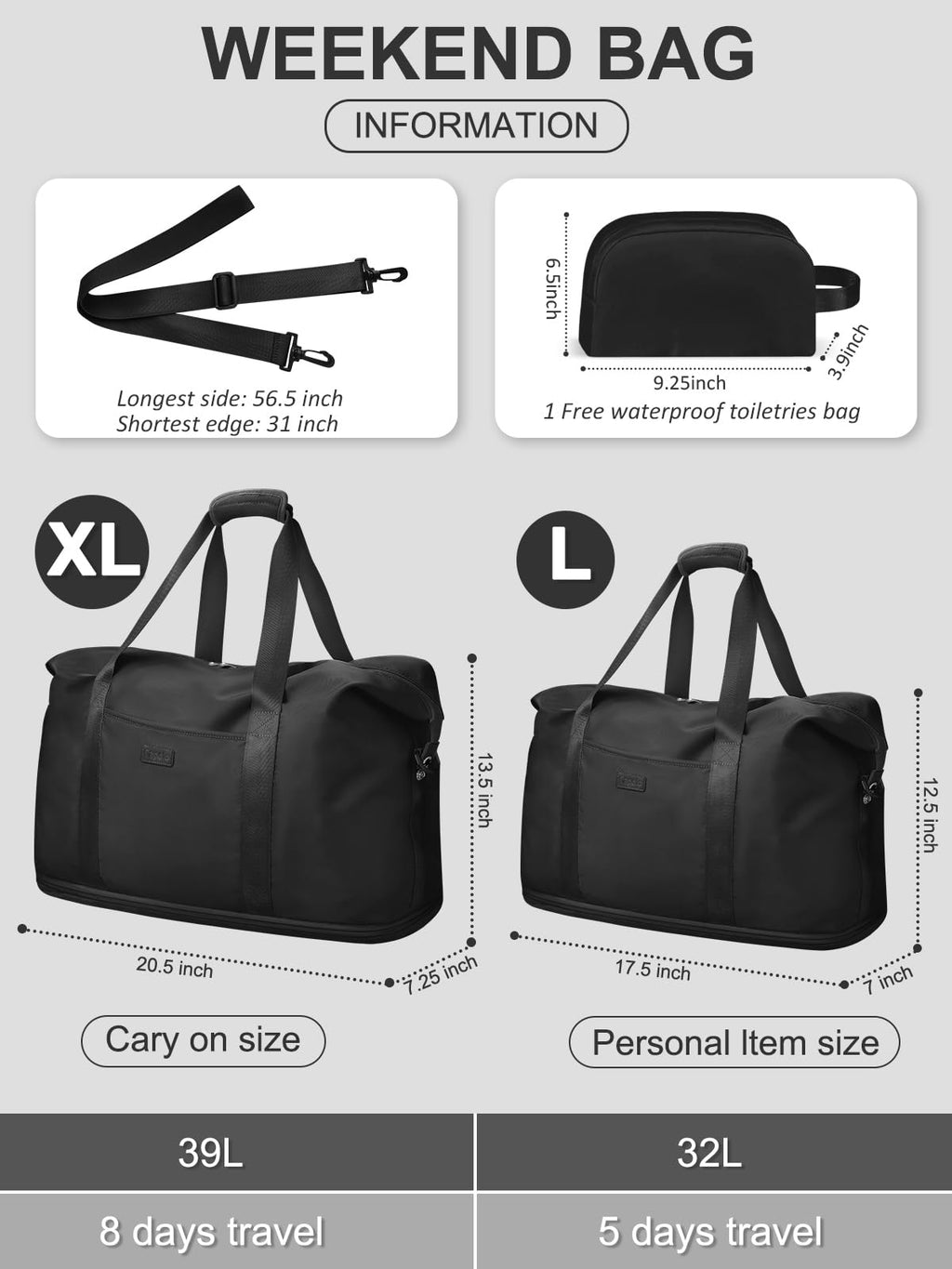 Capolo Expandable Travel Duffle Bag Weekender Overnight Bags for Women Men