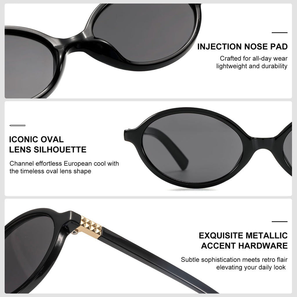 ViewJoy Women's Retro Oval Y2K Vintage Sunglasses