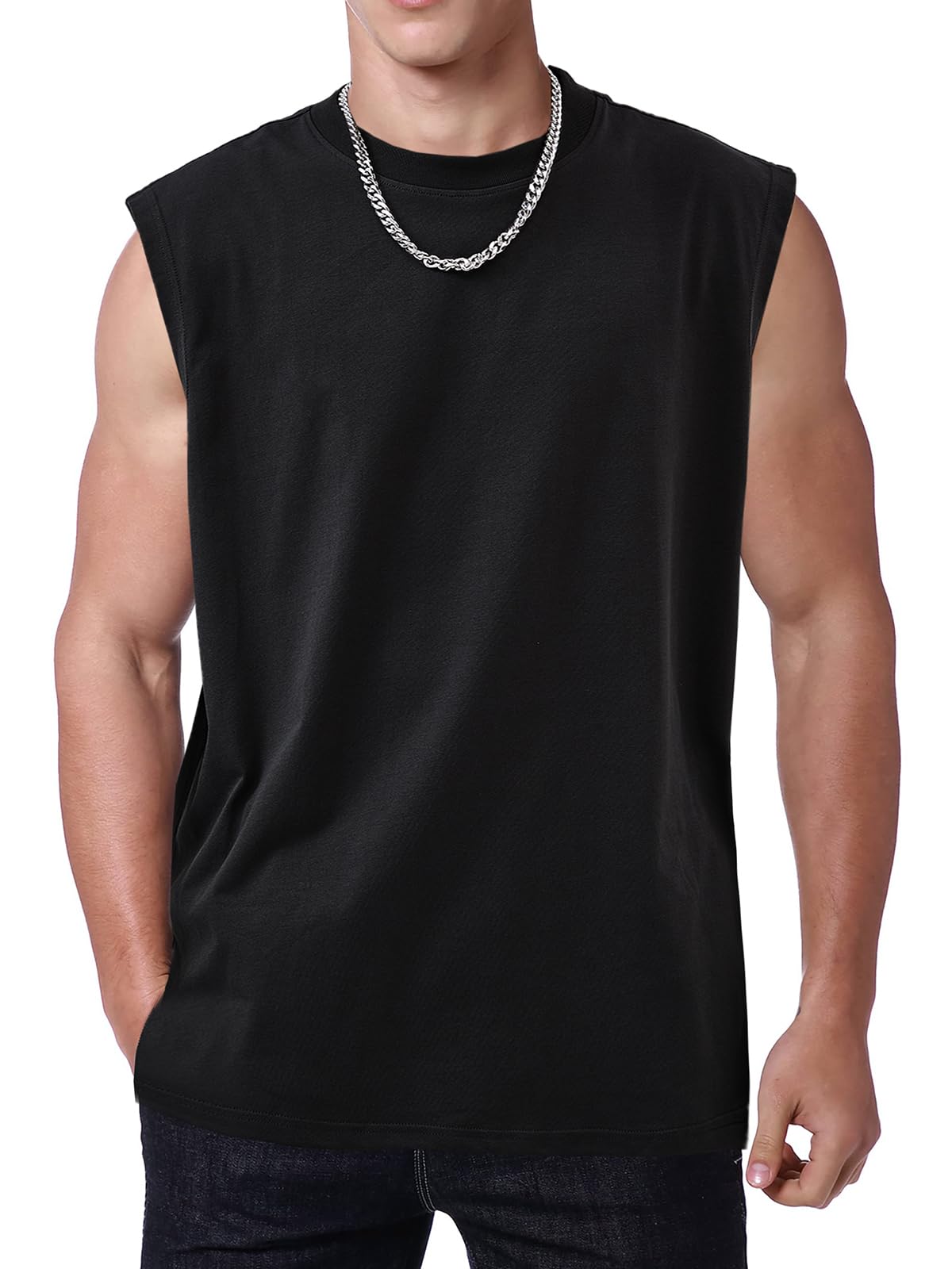 SnowElve Mens Workout Tank Tops Sleeveless Tee Shirts Men Muscle Shirt Gym Acid Wash T Shirts Running Beach Loose Fit Tee